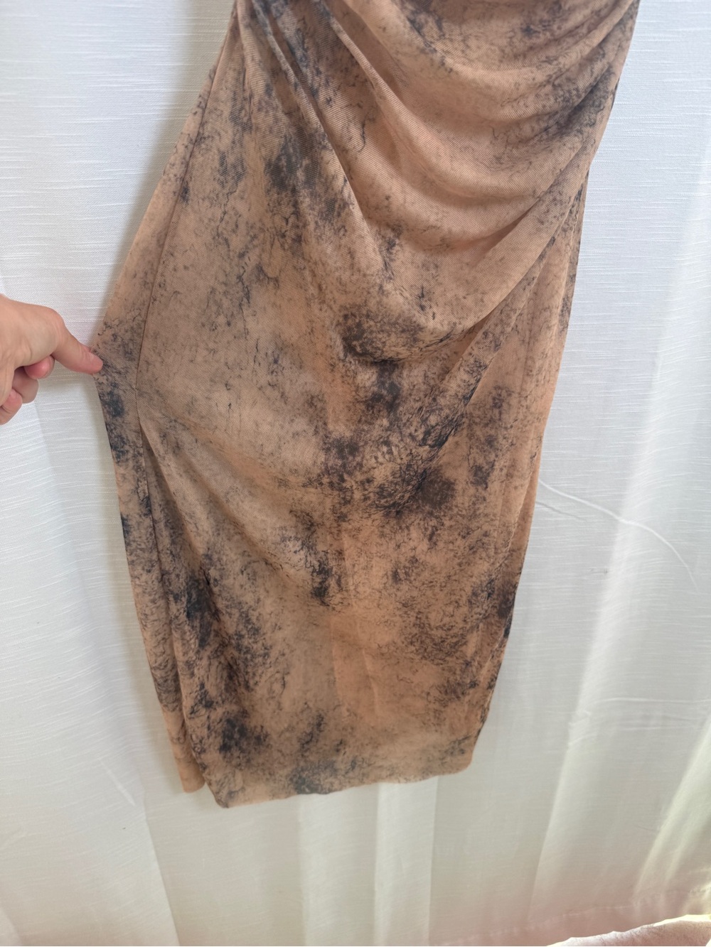 Zara Ruched Marble Print Midi Dress Neutral Bodycon Slip Dress | Size S - Picture 10 of 11